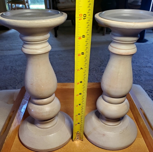 Beautiful Set of 4 Turned Wood Pillar Candlesticks, two 8", two 10" - Picture 3 of 10